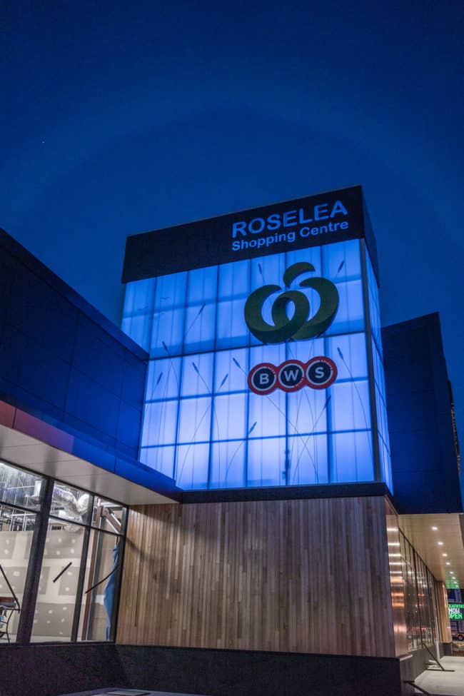 Roselea Shopping Centre - a multicoloured led lit Polycarbonate lantern by Hames Sharley