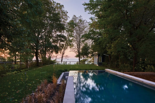 The custom designed house is perched at the edge of the Scarborough Bluffs, 50 feet above Lake Ontario
