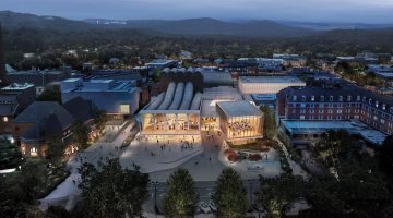 Aerial view of the transformed Hopkins Center for the Arts at Dartmouth