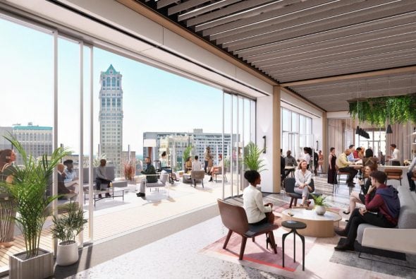 Fresh renderings reveal the Hudson's site office and event space